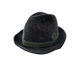 Vintage Huckel Wool Felt Fedora Hat Green Band Satin Lining Gray Classic Retro